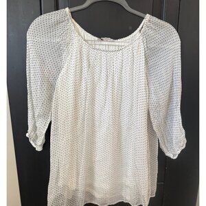 Viola Borghi Silk Blouse Made in Italy White Black Polka Dot Sheer M